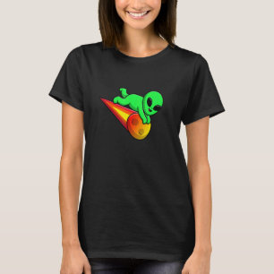 Camiseta Alien lindo volando con piedra meteorita Asteroide