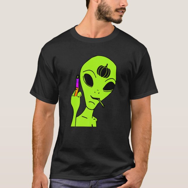Camiseta Alien Middle Finger Lazy Halloween Costume  Ufo Pu (Anverso)