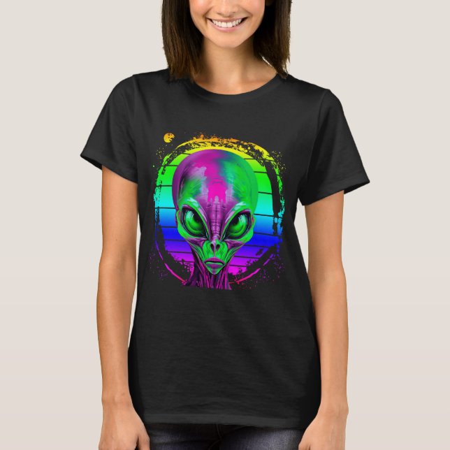 Camiseta Alien moderno y colorido arcoiris (Anverso)