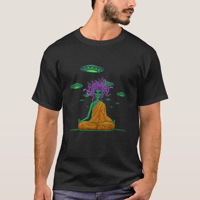 Camiseta Alien monk with UFO and snakes from a turban (Anverso)