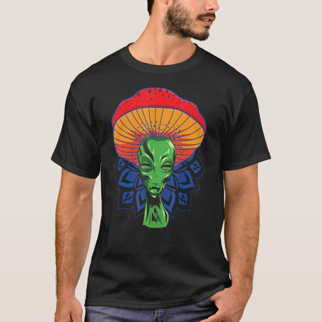 Camiseta Alien Mushroom Head For Gorra With Mandala (Anverso)