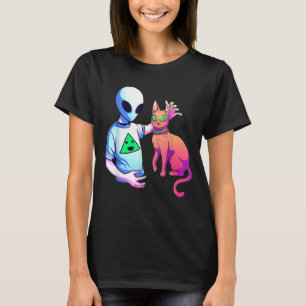 Camiseta Alien Petting A Cat Alien Ufo Niños Gatos Mujeres