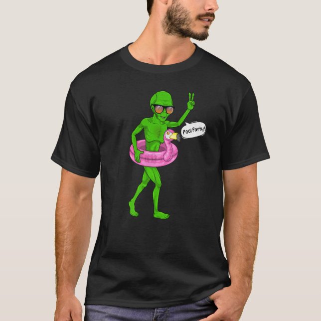 Camiseta Alien Pool Fiesta Flamingo Float Ufo Extraterrestr (Anverso)
