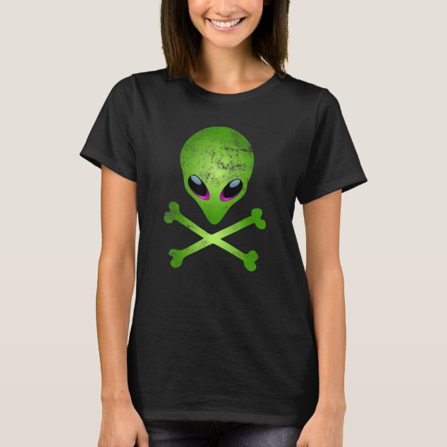 Camiseta Alien psicodélico cruza los huesos de ovnis Hunter (Anverso)