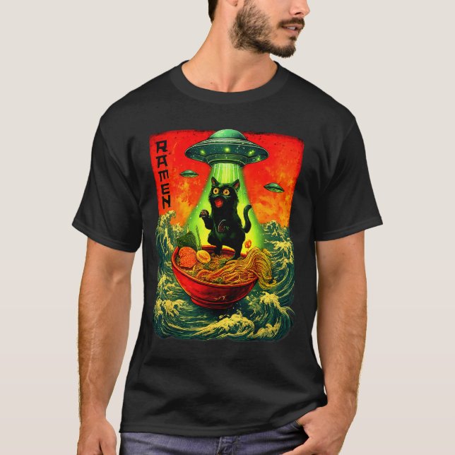 Camiseta Alien Ramen Cat Ufo Japanese Retro Art Gifts Men W (Anverso)
