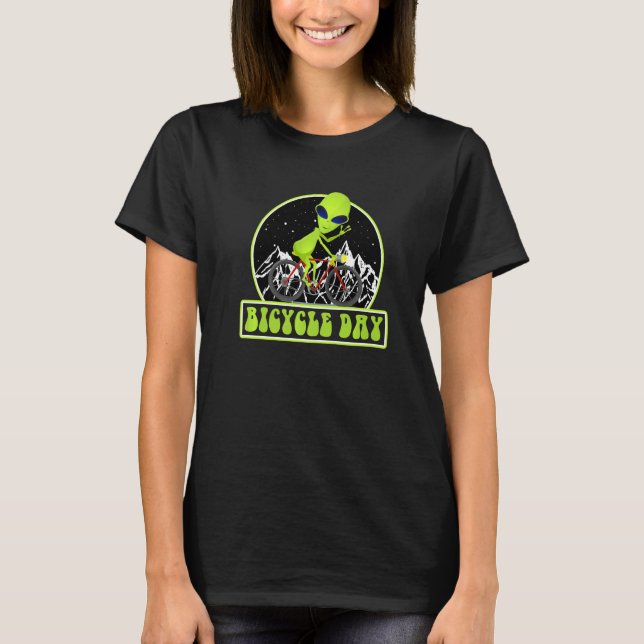 Camiseta Alien Riding a Bicycle Funny Bicycle Day Cyclist G (Anverso)