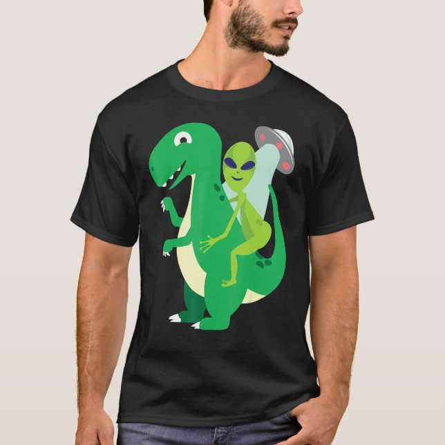 Camiseta Alien Riding T Rex Guay Dinosaur Dino Halloween Co (Anverso)