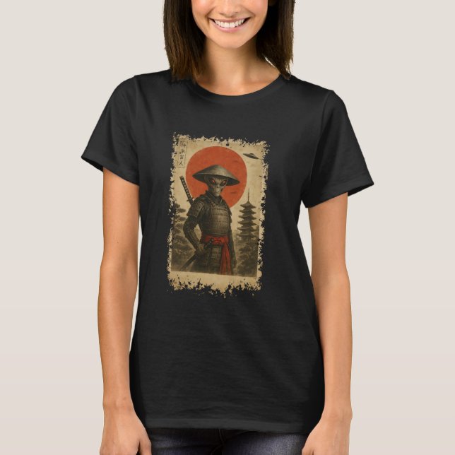 Camiseta Alien Samurai UFO Estilo japonés vintage (Anverso)