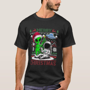 Camiseta Alien Santa Astronauta Space Merry Christmas Tree