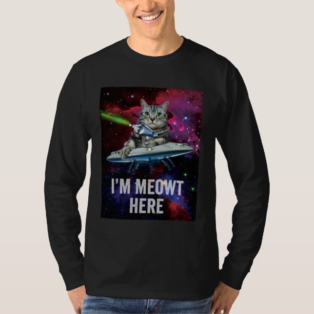 Camiseta Alien Space Cat I m Meowt Here UFO (Anverso)