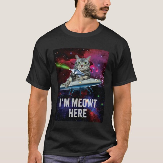 Camiseta Alien Space Cat I m Meowt Here UFO (Anverso)