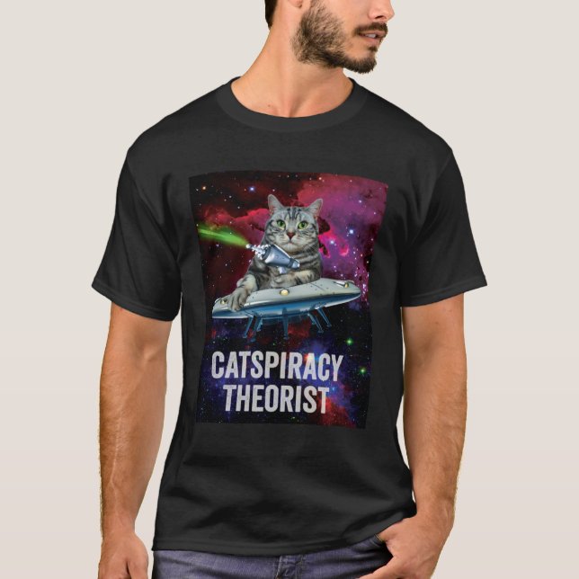 Camiseta Alien Space Cat UFO Catspiracy Theorist (Anverso)