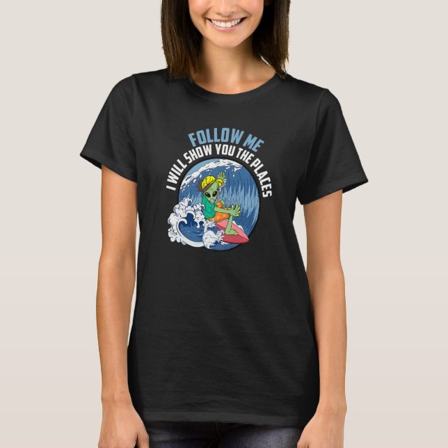Camiseta Alien Surfing Water Sports Surfboard Premium (Anverso)