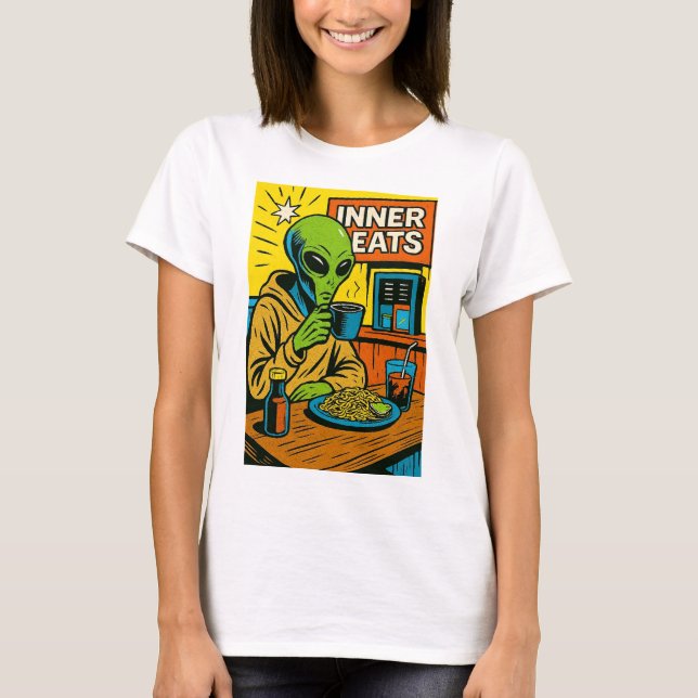 Camiseta Alien tiene Desayuno - Arte Pop clásico (Anverso)
