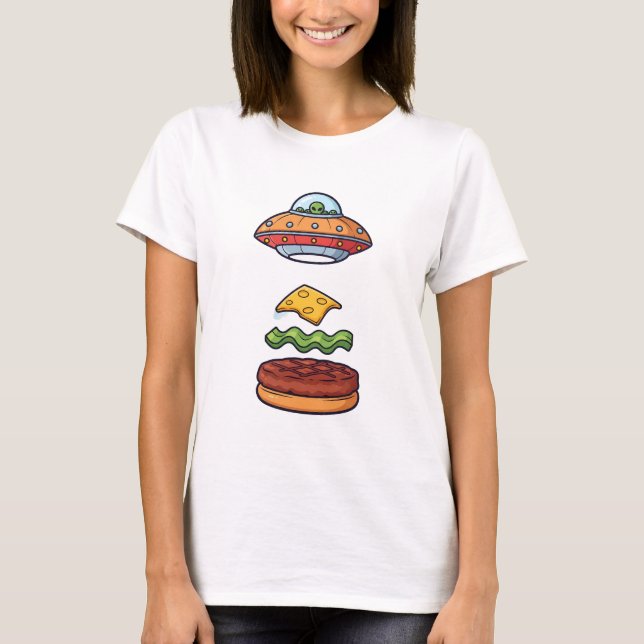 Camiseta Alien UFO Burger Illustration with Floating Layers (Anverso)