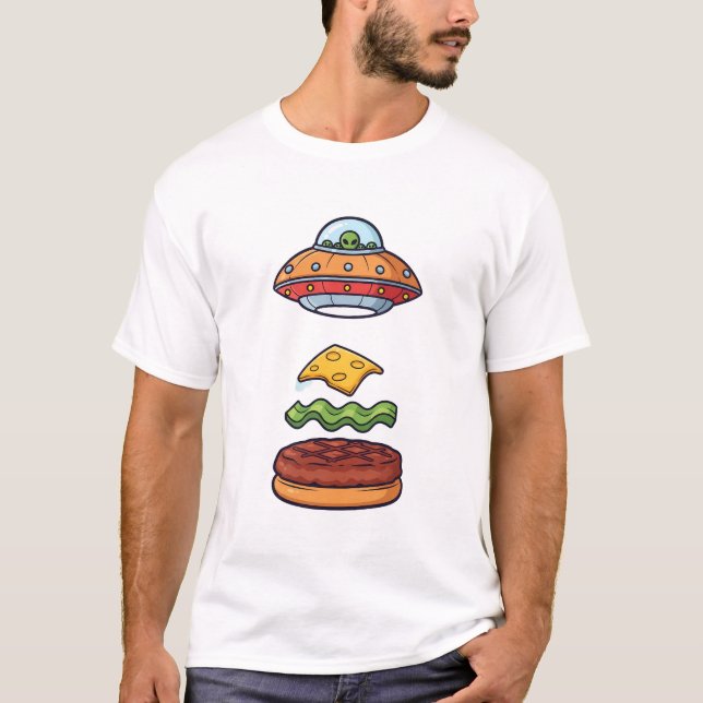 Camiseta Alien UFO Burger Illustration with Floating Layers (Anverso)