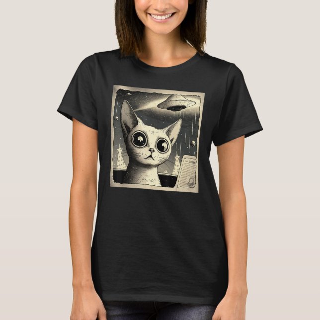 Camiseta Alien UFO  Cat Selfie (Anverso)