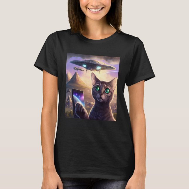 Camiseta Alien UFO  Cat Selfie Galaxy Cat (Anverso)