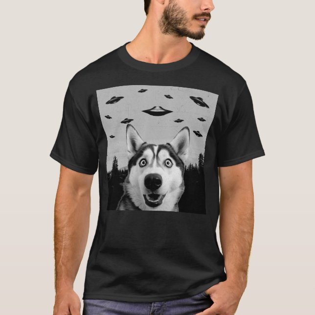 Camiseta Alien UFO Funny Husky Dog Lover Men Women Kids (Anverso)