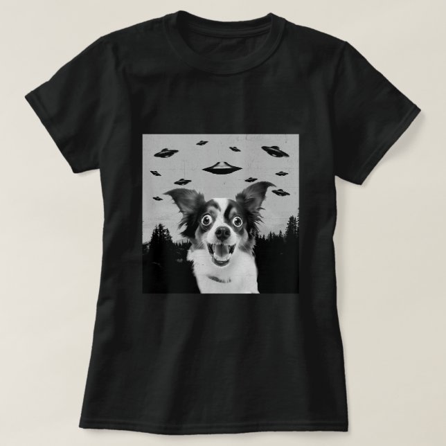 Camiseta Alien UFO Gracioso Papillon Perro Lover Hombres Mu (Diseño del anverso)