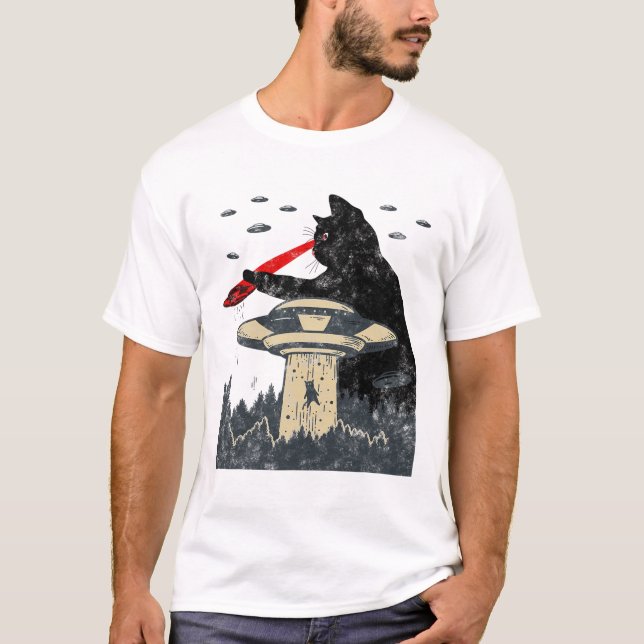 Camiseta Alien Ufo Secuestro Láser Ojo Funny Cat (Anverso)