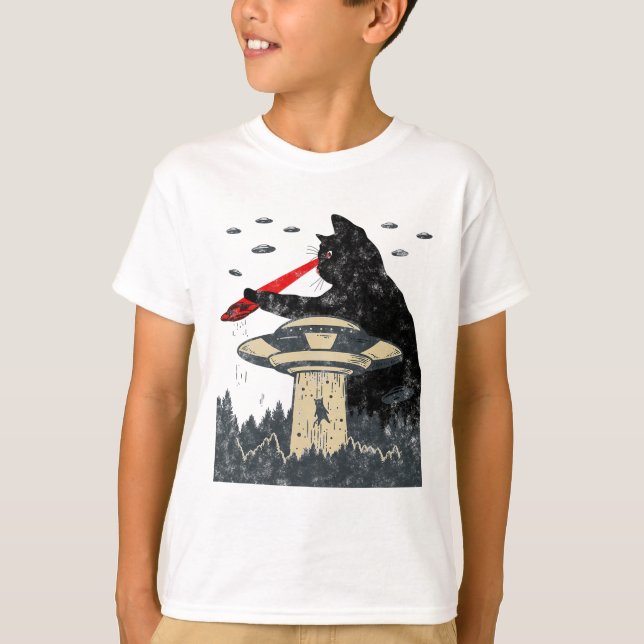 Camiseta Alien Ufo Secuestro Láser Ojo Funny Cat (Anverso)