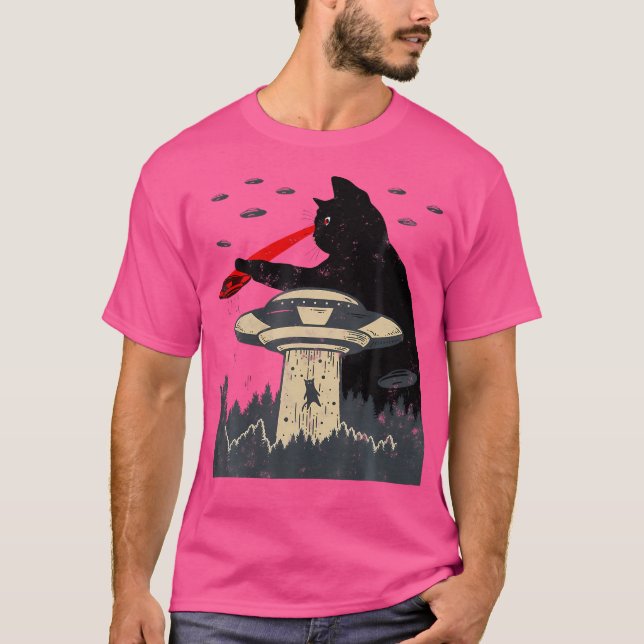 Camiseta Alien Ufo Secuestro Láser Ojo Funny Cat (Anverso)