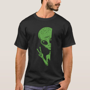 Camiseta Alien Verde Peeking Funny Alien Extraterrestre S