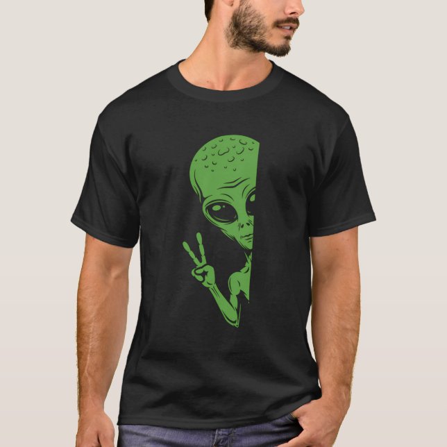 Camiseta Alien Verde Peeking Funny Alien Extraterrestre S (Anverso)