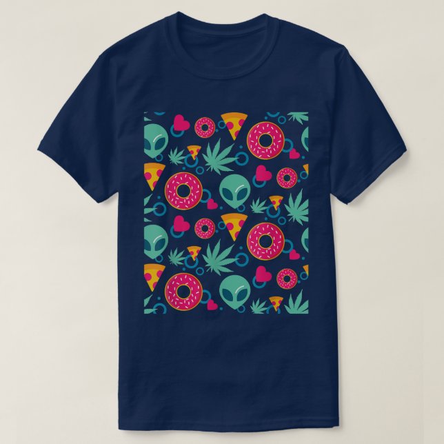 Camiseta Alien Weed Pizza Donut Food Heart Pattern Guay Sto (Diseño del anverso)