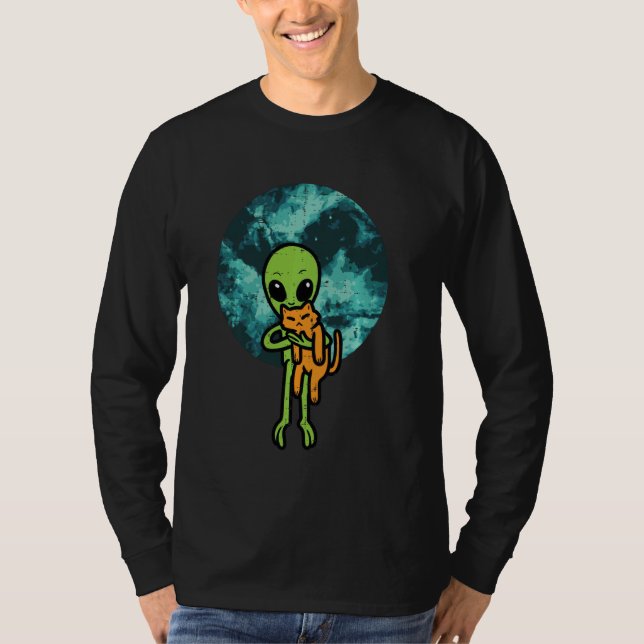 Camiseta Alien Y Cat Funny Hombres Propietarios De Mascotas (Anverso)