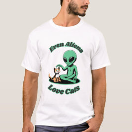 Camiseta Alien y gato bonito. Animal gracioso