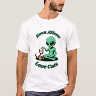 Camiseta Alien y gato bonito. Animal gracioso