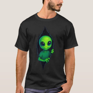 Camiseta Alienígena Amistoso Espiando a Través de una Griet