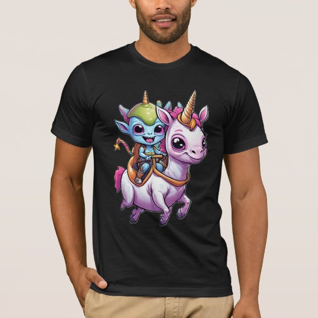 Camiseta Alienígena espacial Cute montado en unicornio dive (Anverso)