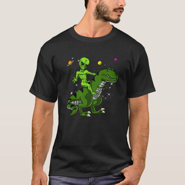 Camiseta Alienígena espacial montando Rex Dinosaur Science  (Anverso)