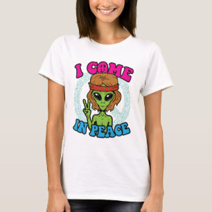 Camiseta Alienígena Hippie, vengo en señal de paz trippy
