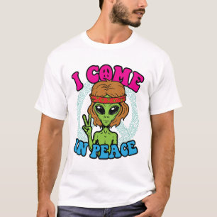 Camiseta Alienígena Hippie, vengo en señal de paz trippy