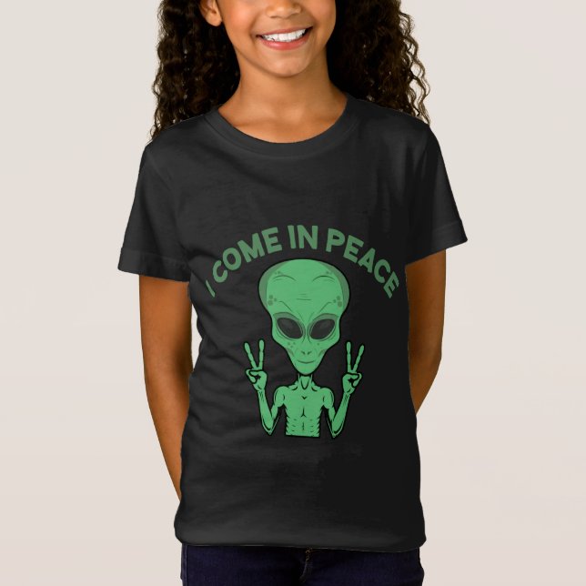 Camiseta Alienígena Verde Que Vengo En Paz OVNI Extraterres (Anverso)