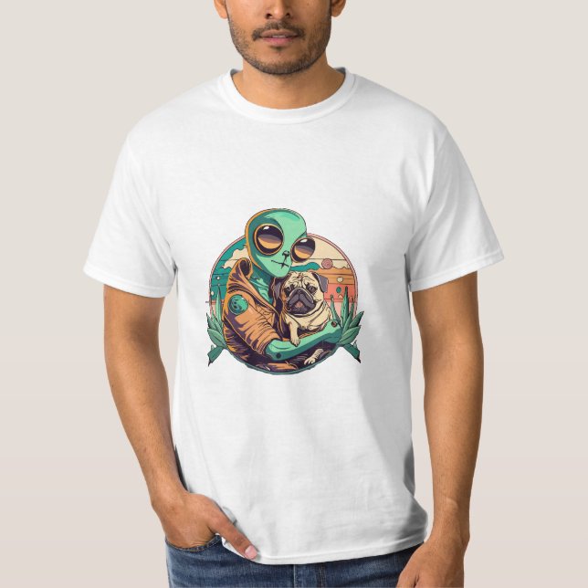 Camiseta Alienígena y Pug (Anverso)