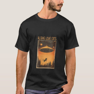 Camiseta Alienígenas aman a los gatos Gracioso retro OVNI