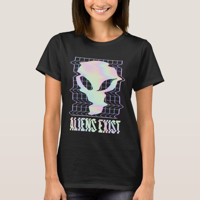 Camiseta Aliens Exist Indie Aesthetic Glitch Alien UFO Retr (Anverso)