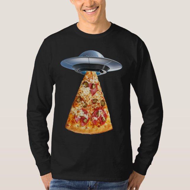 Camiseta Aliens take pizza away in a flying saucer or UFO (Anverso)