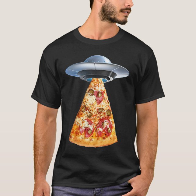 Camiseta Aliens take pizza away in a flying saucer or UFO (Anverso)