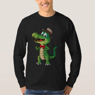 Camiseta Aligador Sonriente Con Gorra Y Bow Tie Gracioso Cr