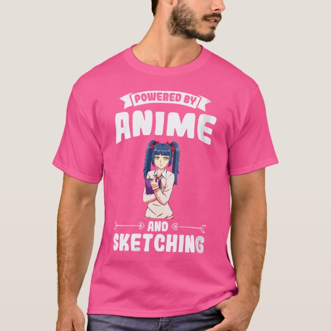 Camiseta Alimentado Por Anime Y Esbozo De Anime (Anverso)
