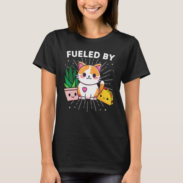 Camiseta Alimentado Por Cats Plants Tacos Funny (Anverso)