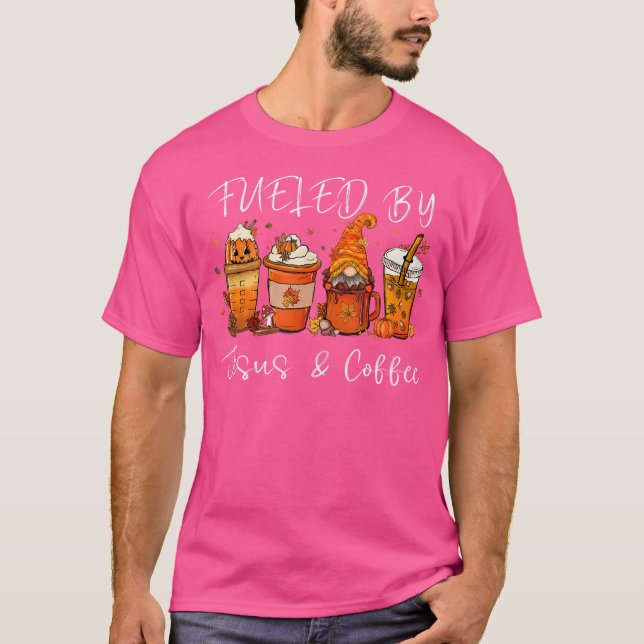 Camiseta Alimentado Por El Café Jesús Cafeína Lover Acción  (Anverso)