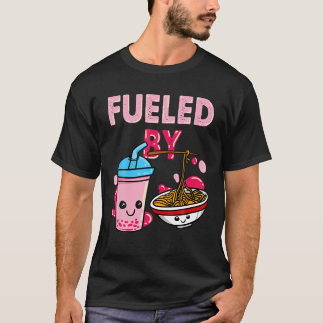 Camiseta Alimentado por fideos japoneses Ramen Bubble Tea B (Anverso)