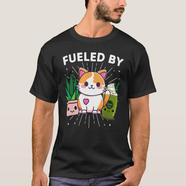 Camiseta Alimentado Por Plantas De Gatos Iced Matcha Té Ver (Anverso)